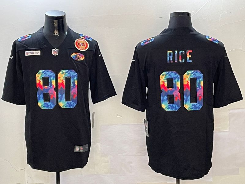 Men San Francisco 49ers #80 Rice Black Rainbow 2024 Nike Limited NFL Jersey style 1